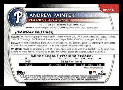 2025 Bowman #BP-116 Andrew Painter Prospects - Baseball Card Single