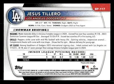 2025 Bowman #BP-117 Jesus Tillero Prospects - Baseball Card Single