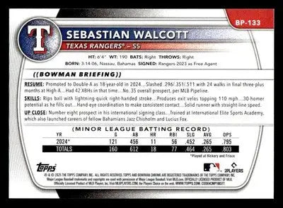 2025 Bowman #BP-133 Sebastian Walcott Prospects - Baseball Card Single