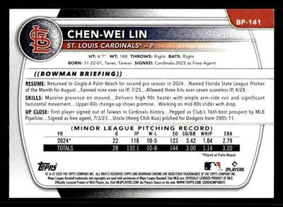 2025 Bowman #BP-141 Chen-Wei Lin Prospects - Baseball Card Single