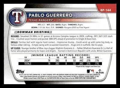 2025 Bowman #BP-144 Pablo Guerrero Prospects - Baseball Card Single