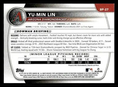 2025 Bowman #BP-27 Yu-Min Lin Prospects - Baseball Card Single