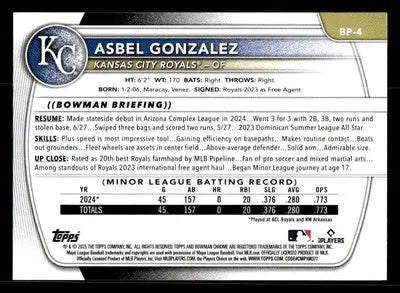 2025 Bowman #BP-4 Asbel Gonzalez Prospects - Baseball Card Single