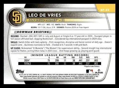 2025 Bowman #BP-59 Leo De Vries Prospects - Baseball Card Single