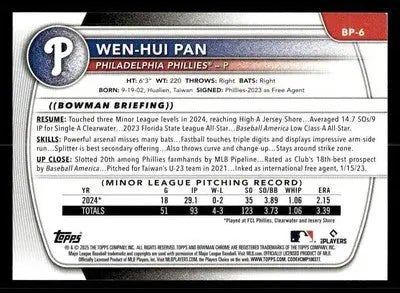 2025 Bowman #BP-6 Wen-Hui Pan Prospects - Baseball Card Single