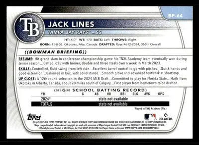 2025 Bowman #BP-64 Jack Lines Prospects - Baseball Card Single