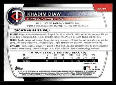 2025 Bowman #BP-77 Khadim Diaw Prospects - Baseball Card Single