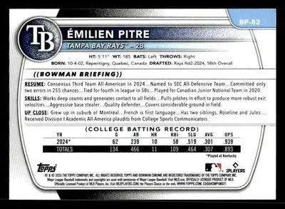 2025 Bowman #BP-83 Émilien Pitre Prospects - Baseball Card Single