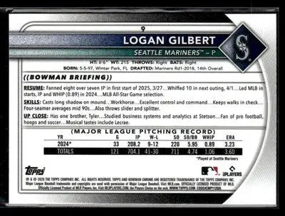 2025 Bowman Chrome #9 Logan Gilbert - Baseball Card Single