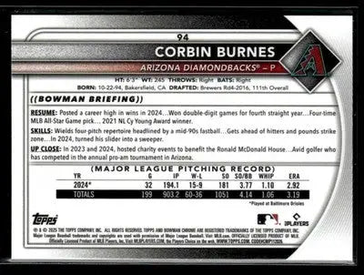2025 Bowman Chrome #94 Corbin Burnes - Baseball Card Single