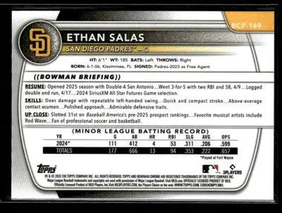 2025 Bowman Chrome #BCP-169 Ethan Salas - Baseball Card Single