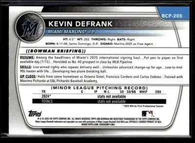 2025 Bowman Chrome #BCP-205 Kevin Defrank - Baseball Card Single
