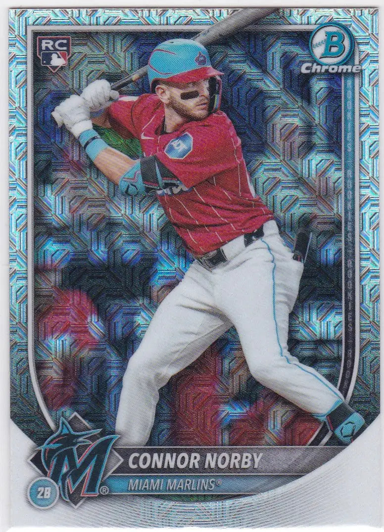 Connor Norby baseball card 2025 Bowman Chrome Mojo Refractor Norby RC Miami Marlins