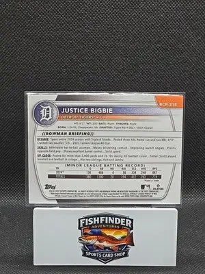 2025 Bowman Chrome - Prospects Justice Bigbie #BCP-215 Speckle /299 - Baseball Card Single