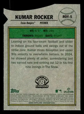 2025 Bowman #ROY-5 Kumar Rocker Rookie of the Year Favorites Mega Refractor