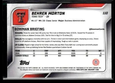 2025 Bowman University Chrome #110 Behren Morton - Baseball Card Single