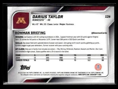 2025 Bowman University Chrome #126 Darius Taylor - Other