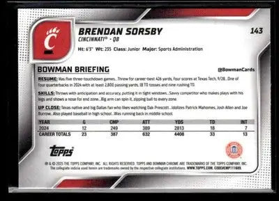 2025 Bowman University Chrome #143 Brendan Sorsby - Other