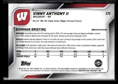 2025 Bowman University Chrome #171 Vinny Anthony II - Baseball Card Single