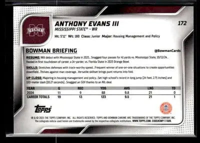 2025 Bowman University Chrome #172 Anthony Evans III - Baseball Card Single