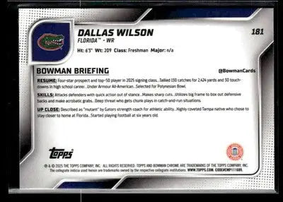2025 Bowman University Chrome #181 Dallas Wilson - Other