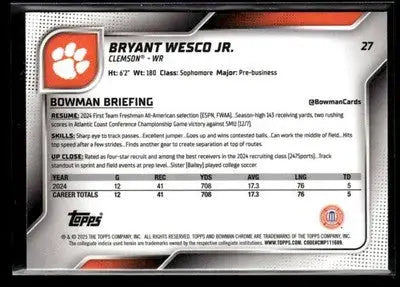 2025 Bowman University Chrome #27 Bryant Wesco Jr. - Other