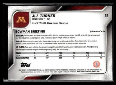 2025 Bowman University Chrome #52 A.J. Turner - Baseball Card Single
