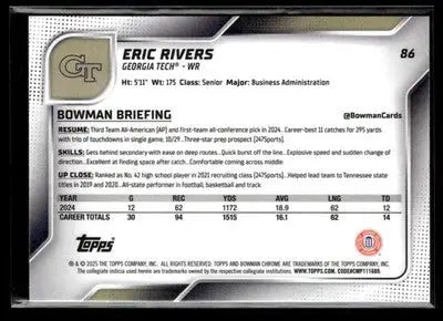 2025 Bowman University Chrome #86 Eric Rivers