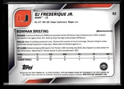 2025 Bowman University Chrome #92 OJ Frederique Jr. - Baseball Card Single