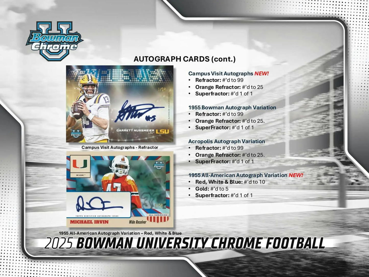 2025 Bowman University Chrome Football Hobby Box | Columbia Sports Cards - Sports Card Hobby Boxes