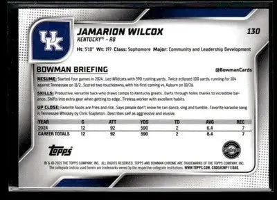 2025 Bowman University Chrome Jamarion Wilcox #130 Kentucky Wildcats - Baseball Card Single