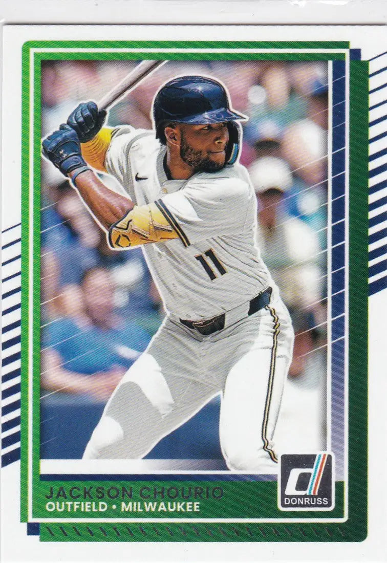 Baseball trading card of Jackson Chourio Milwaukee Brewers with green border