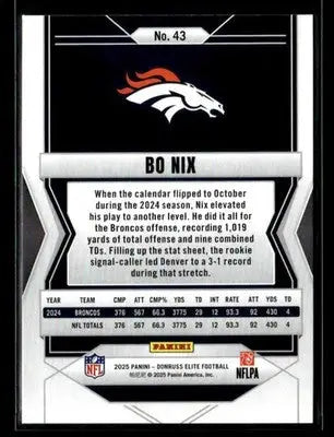 2025 Donruss Elite Bo Nix #43 Denver Broncos - Football Card Single