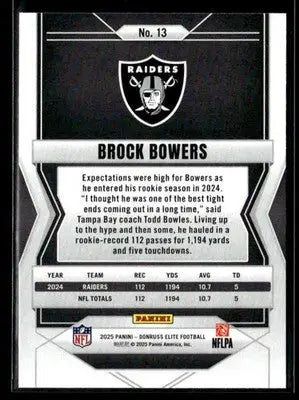 2025 Donruss Elite Brock Bowers #13 Las Vegas Raiders - Football Card Single