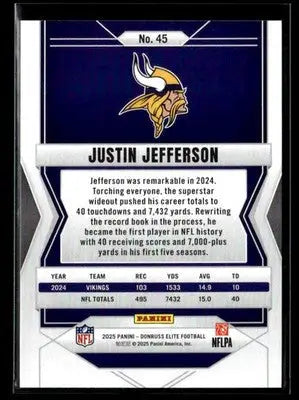 2025 Donruss Elite Justin Jefferson #45 Minnesota Vikings - Football Card Single