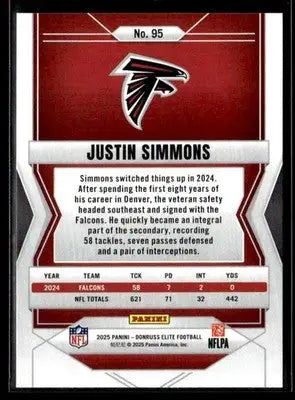2025 Donruss Elite Justin Simmons #95 Atlanta Falcons - Football Card Single