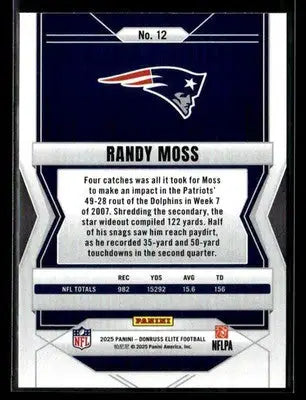 2025 Donruss Elite Randy Moss #12 New England Patriots - Football Card Single