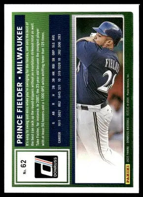 2025 Donruss Prince Fielder #62 Baseball - Baseball Card Single