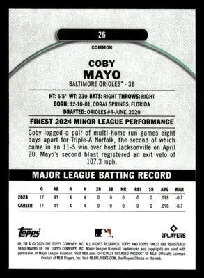 2025 Finest #26 Coby Mayo - Baseball Card Single