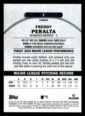 2025 Finest #8 Freddy Peralta Sky Blue #/325 - Baseball Card Single