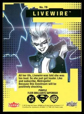 2025 Fleer Brilliants Superman Livewire Purple #78 - DC Card Single