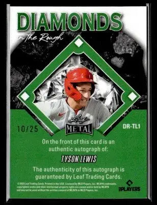 2025 Leaf Metal #DR-TL1 Tyson Lewis Diamond in the Rough Prismatic Blue #/25 - Baseball Card Single