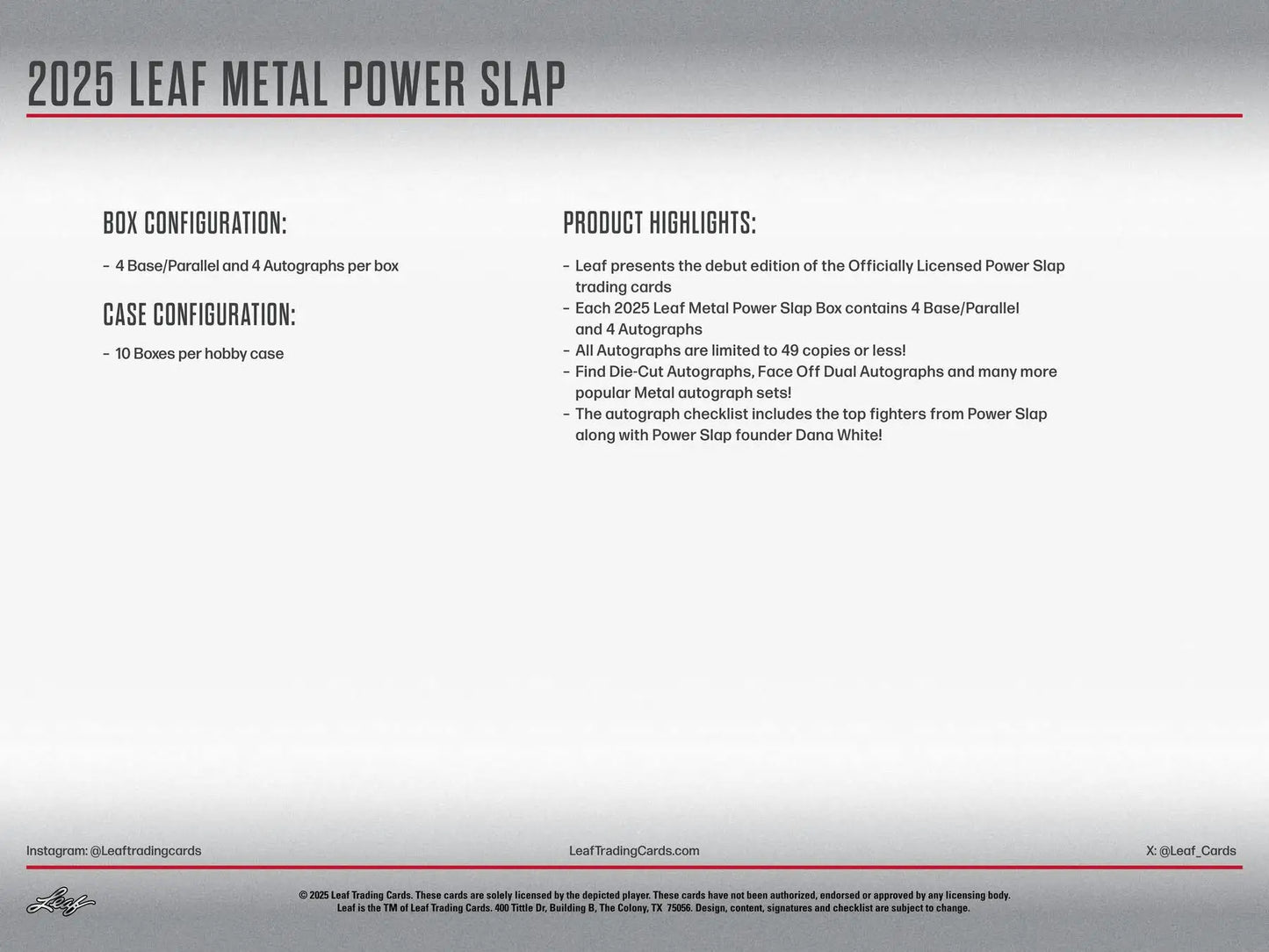 2025 Leaf Metal Power Slap Hobby Box | Columbia Sports Cards - Sports Card Hobby Boxes