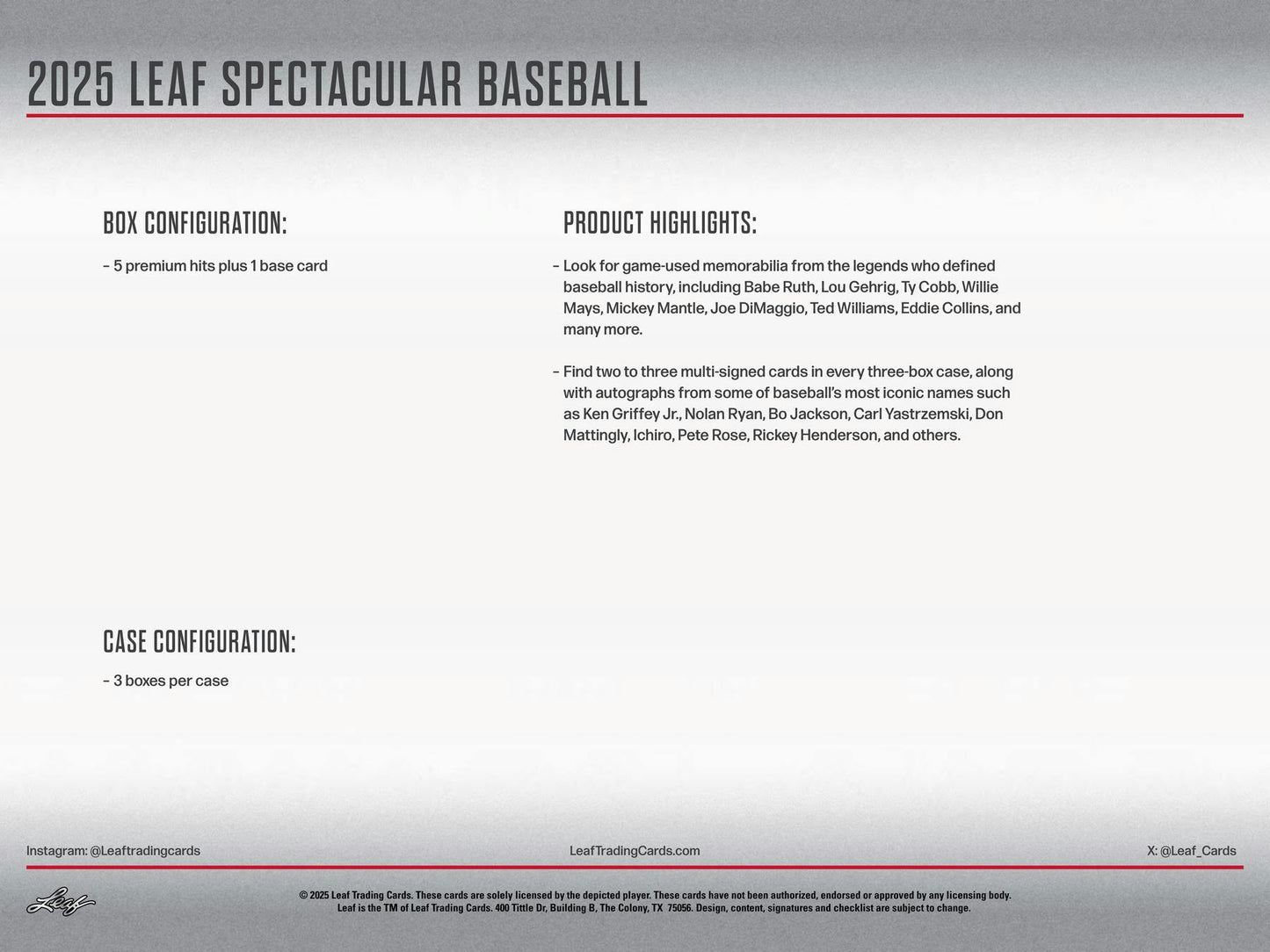 2025 Leaf Spectacular Baseball Hobby Box | Columbia Sports Cards