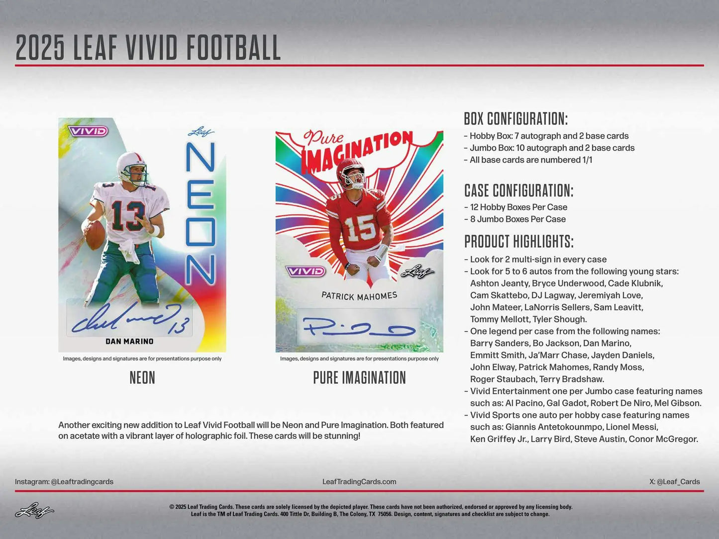 2025 Leaf Vivid Football Hobby Box | Columbia Sports Cards - Sports Card Hobby Boxes