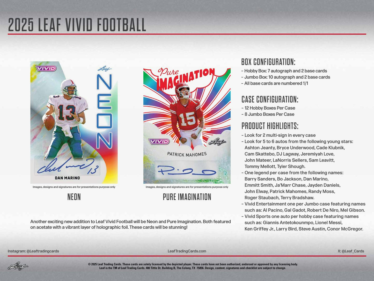 2025 Leaf Vivid Football Hobby Jumbo Box | Columbia Sports Cards