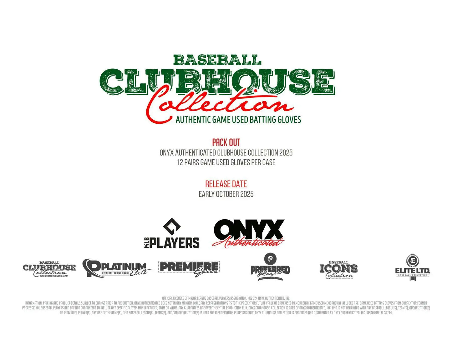 2025 Onyx Clubhouse Collection Baseball Game Used Batting Glove Hobby Box | Columbia Sports Cards - Sports Card Hobby