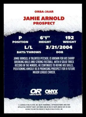 2025 Onyx Rips #ORBA-JAAR Jamie Arnold - Baseball Card Single