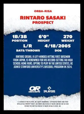 2025 Onyx Rips #ORBA-RISA Rintaro Sasaki - Football Card Single