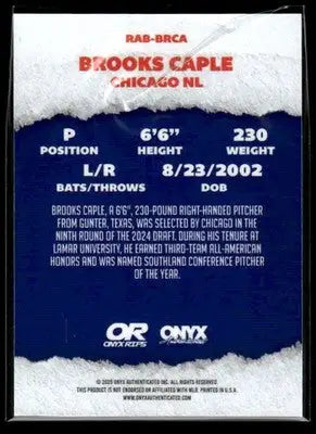 2025 Onyx Rips #RAB-BRCA Brooks Caple Refractor Autographs - Baseball Card Single